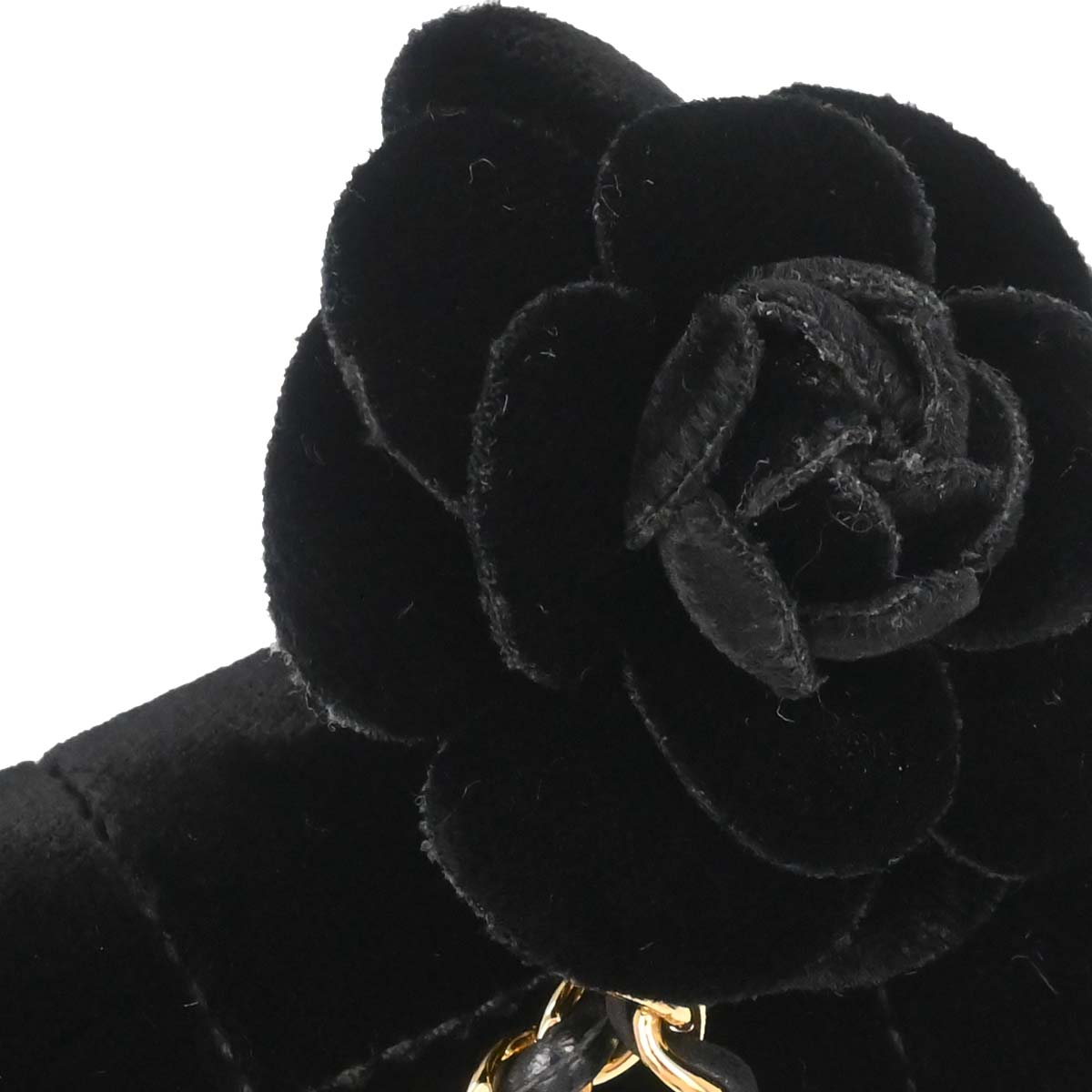 Chanel Black Velvet Camellia Choco Bar Shoulder Bag