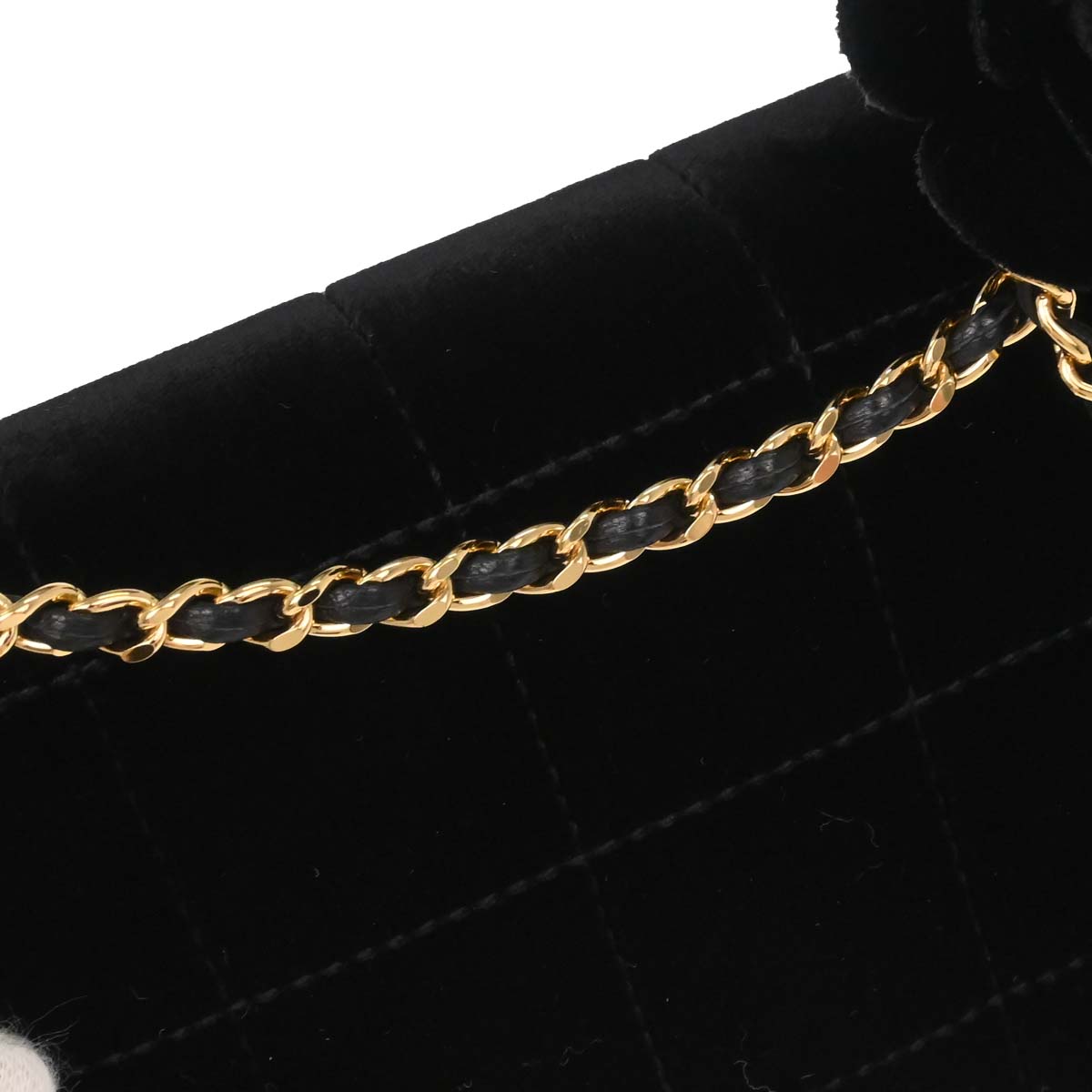 Chanel Black Velvet Camellia Choco Bar Shoulder Bag