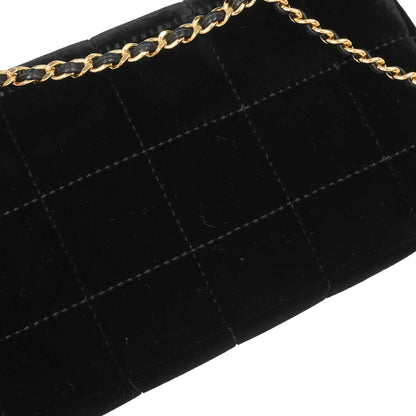 Chanel Black Velvet Camellia Choco Bar Shoulder Bag