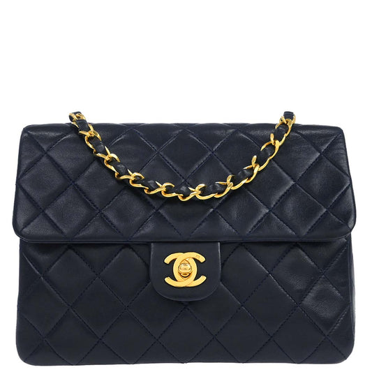 Chanel Navy Lambskin Classic Square Flap Shoulder Bag 20