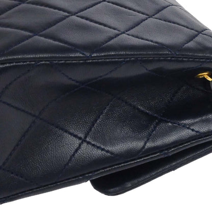 Chanel Navy Lambskin Classic Square Flap Shoulder Bag 20