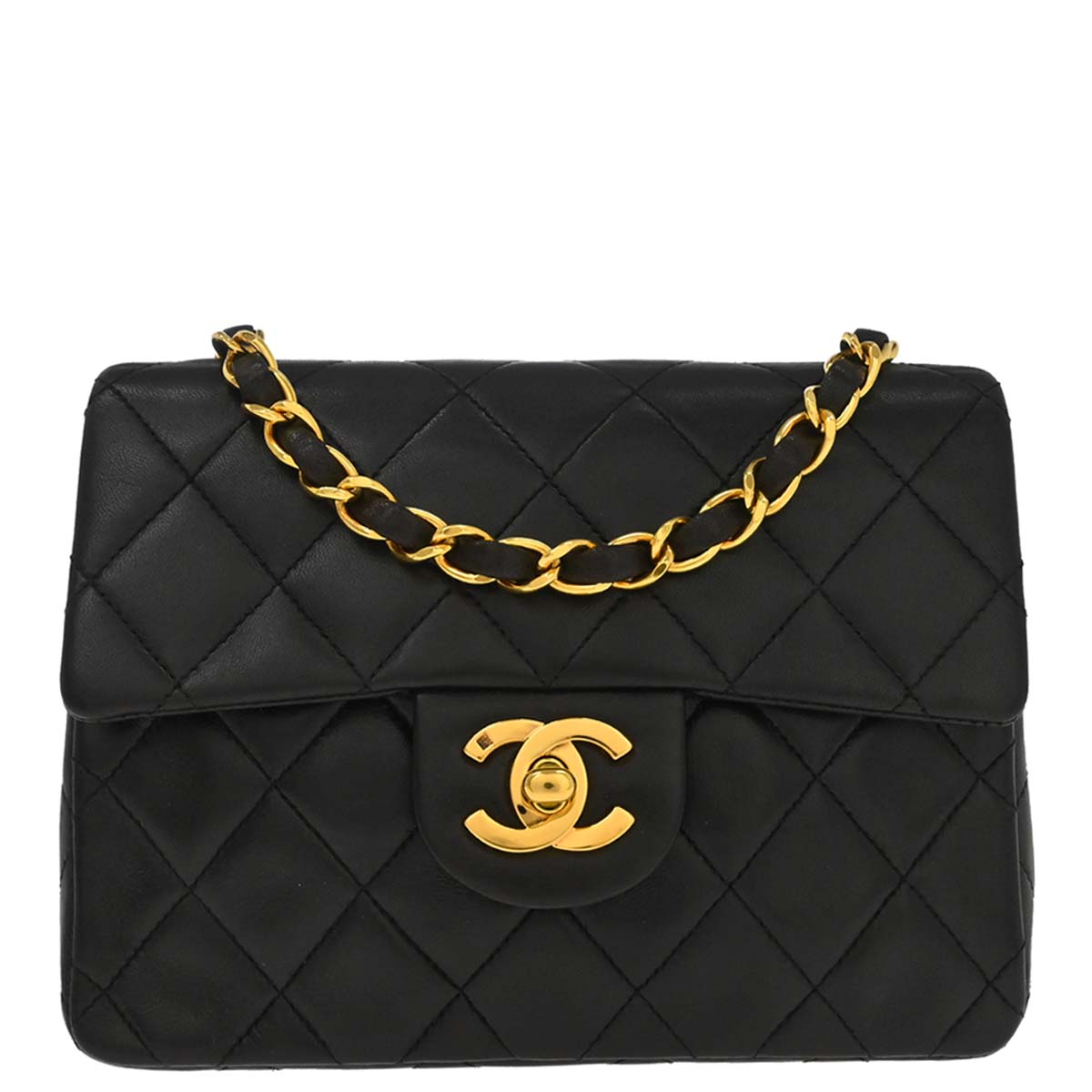 Chanel 1994-1996 Black Lambskin Mini Classic Square Flap Shoulder Bag 17