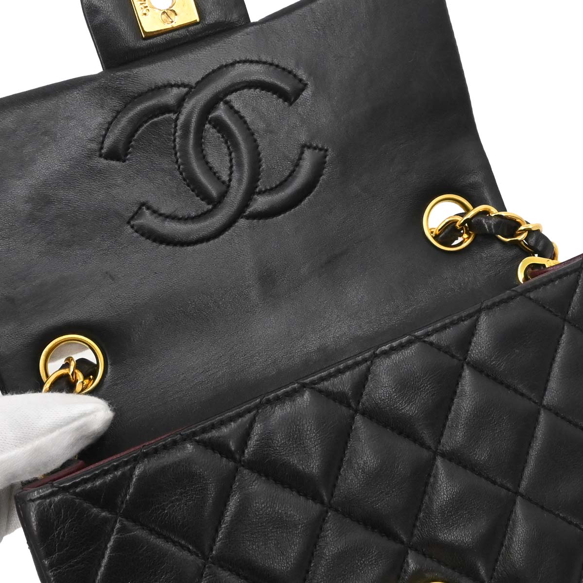 Chanel 1994-1996 Black Lambskin Mini Classic Square Flap Shoulder Bag 17