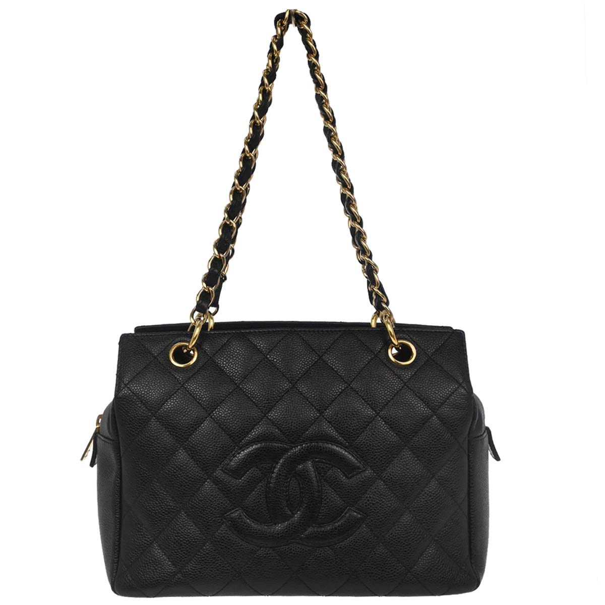 Chanel Black Caviar Skin Petite Timeless Tote PTT Chain Handbag