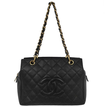 Chanel Black Caviar Skin Petite Timeless Tote PTT Chain Handbag