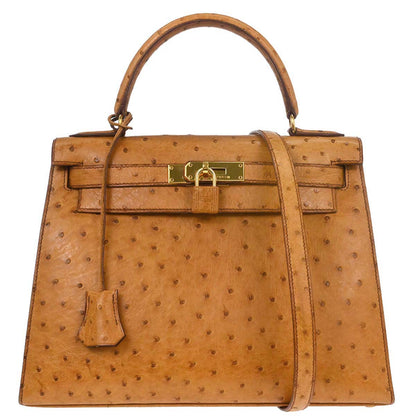 Hermes * Chestnut Ostrich Kelly 28 Sellier 2way Shoulder Handbag