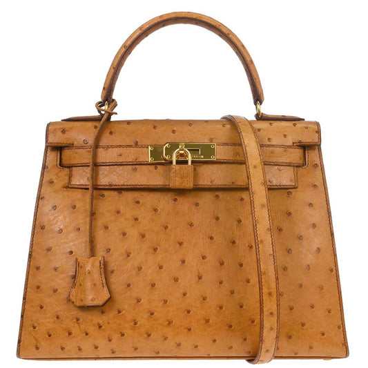 Hermes * Chestnut Ostrich Kelly 28 Sellier 2way Shoulder Handbag