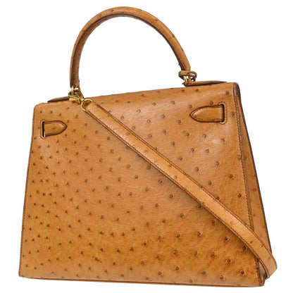 Hermes * Chestnut Ostrich Kelly 28 Sellier 2way Shoulder Handbag