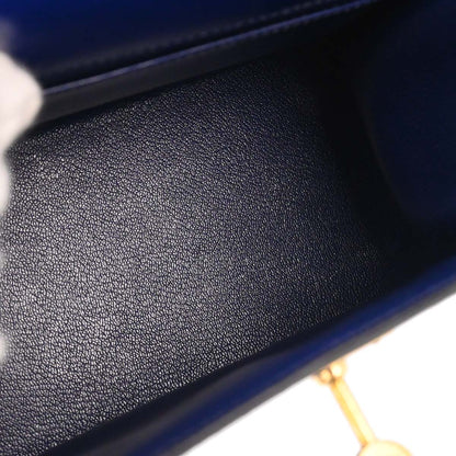 Hermes Blue Saphir Box Calf Mini Kelly 20 Sellier Handbag