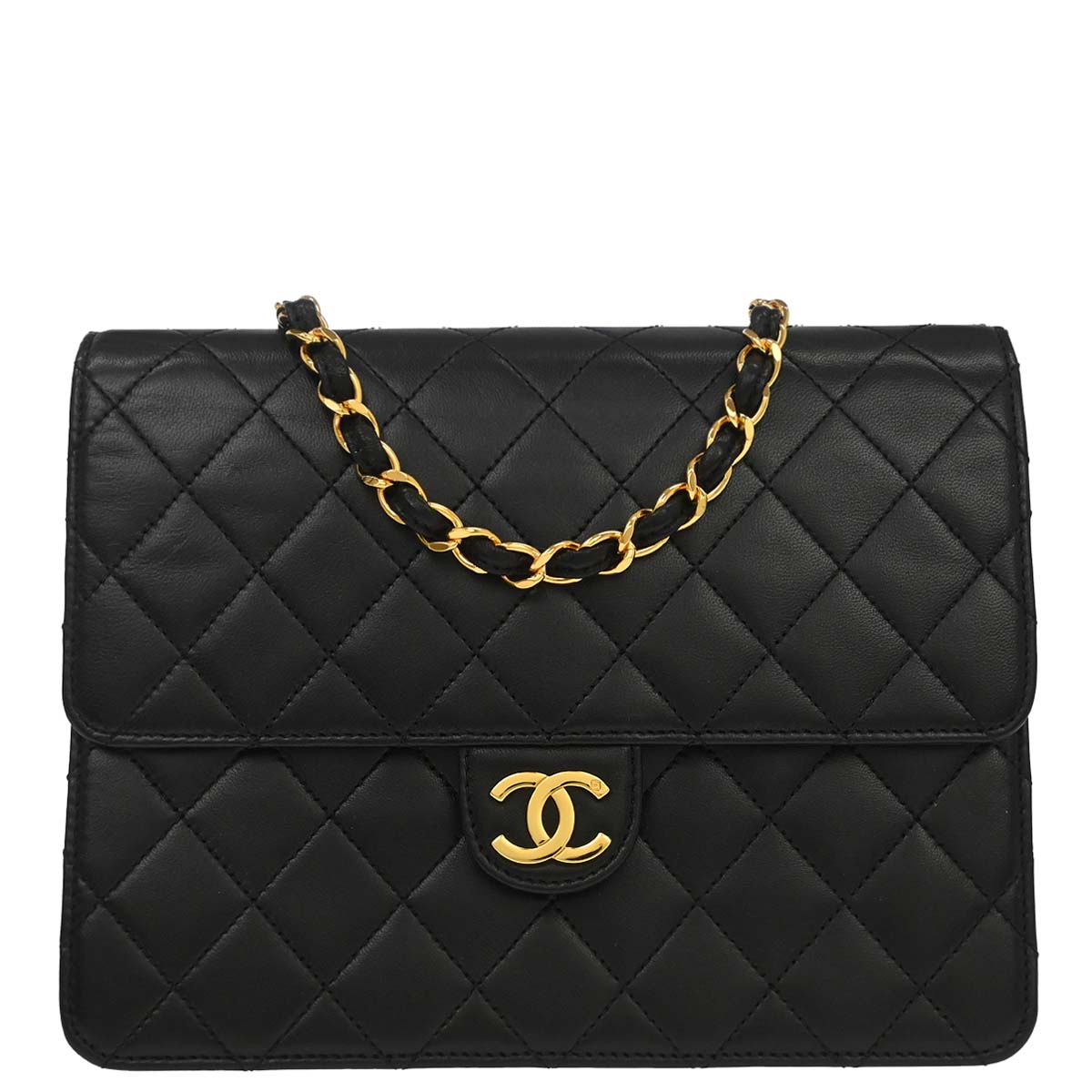 Chanel Black Lambskin Pushlock Small Half Flap Shoulder Bag