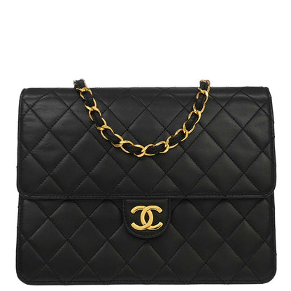 Chanel Black Lambskin Pushlock Small Half Flap Shoulder Bag