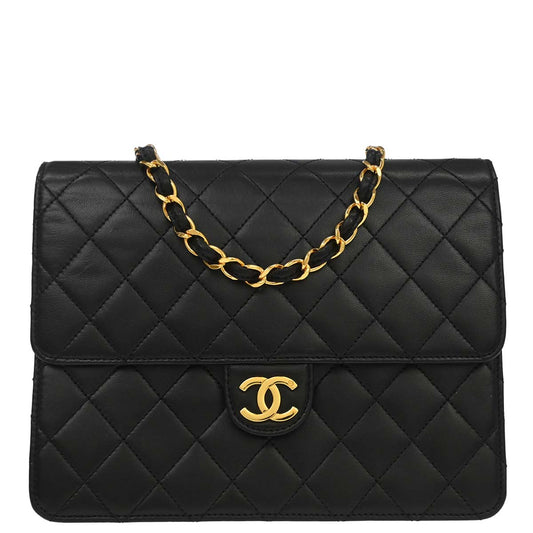 Chanel Black Lambskin Pushlock Small Half Flap Shoulder Bag