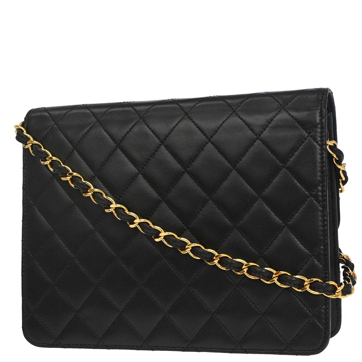 Chanel Black Lambskin Pushlock Small Half Flap Shoulder Bag