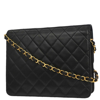 Chanel Black Lambskin Pushlock Small Half Flap Shoulder Bag