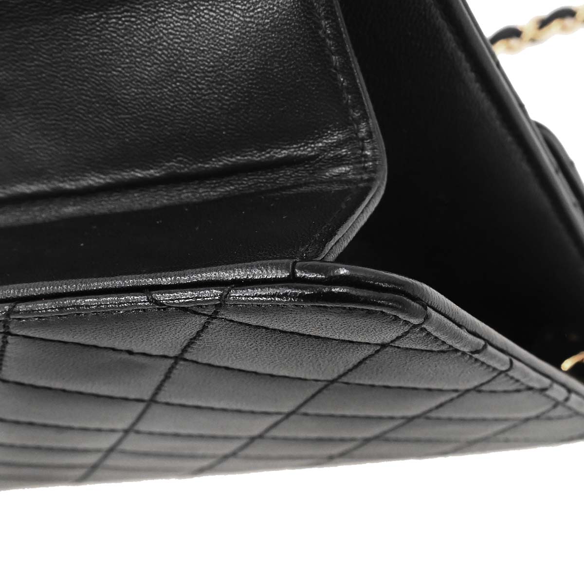 Chanel Black Lambskin Pushlock Small Half Flap Shoulder Bag