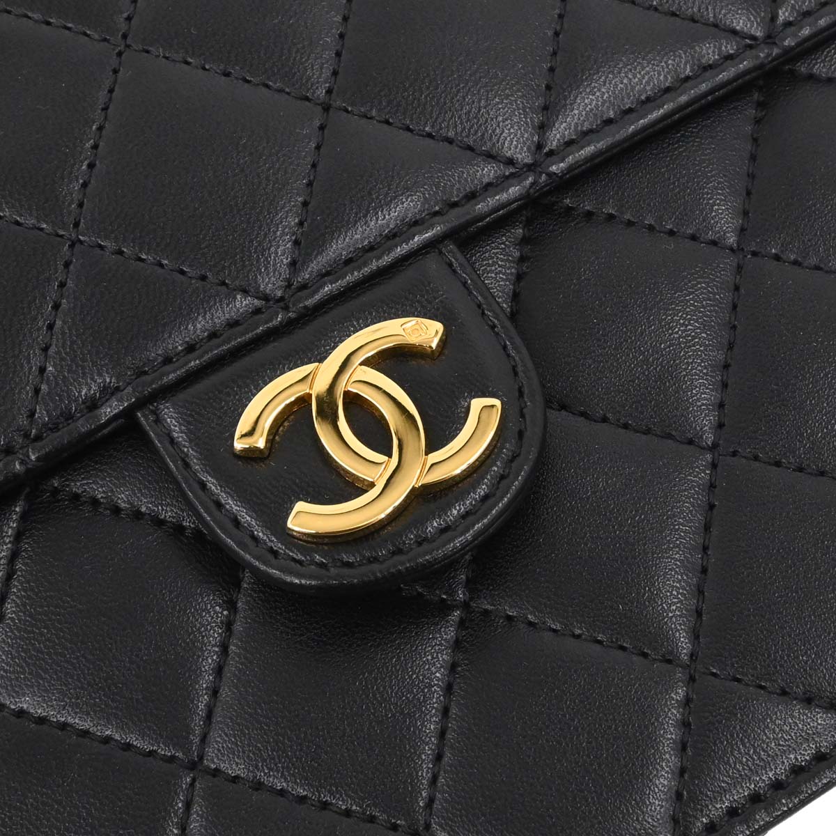 Chanel Black Lambskin Pushlock Small Half Flap Shoulder Bag