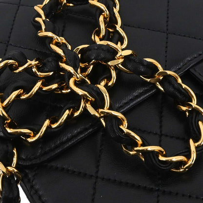 Chanel Black Lambskin Pushlock Small Half Flap Shoulder Bag