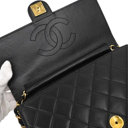 Chanel Black Lambskin Pushlock Small Half Flap Shoulder Bag