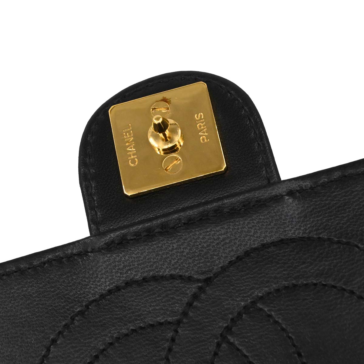 Chanel Black Lambskin Pushlock Small Half Flap Shoulder Bag