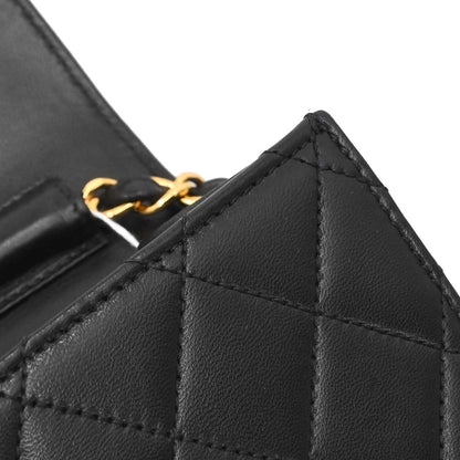 Chanel Black Lambskin Pushlock Small Half Flap Shoulder Bag