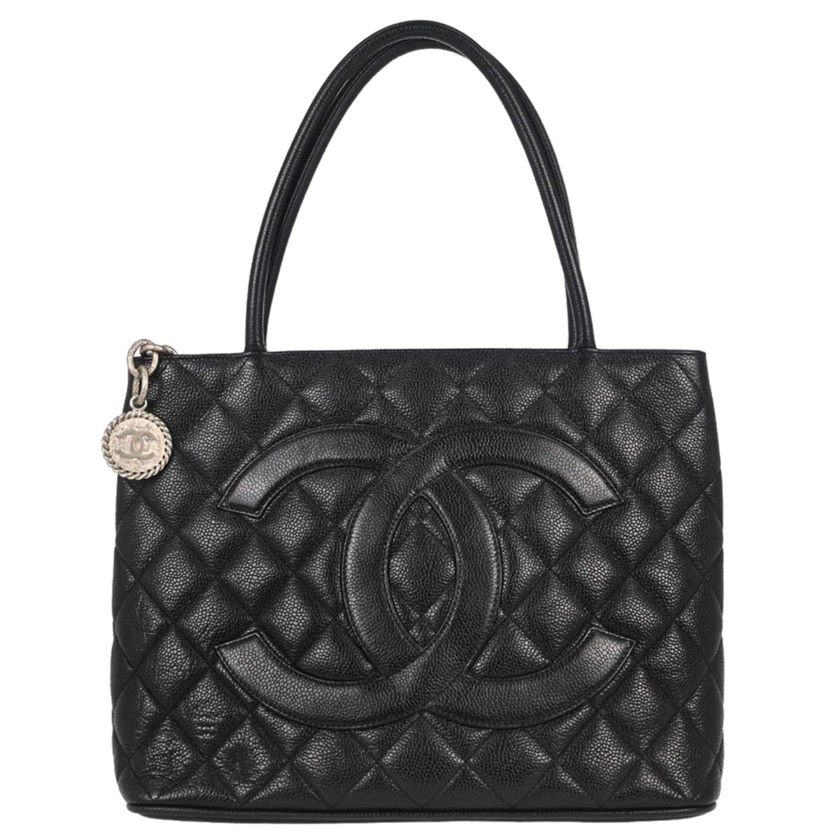 Chanel 2000-2002 Black Caviar Skin Medallion Tote Handbag
