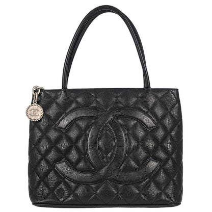 Chanel 2000-2002 Black Caviar Skin Medallion Tote Handbag