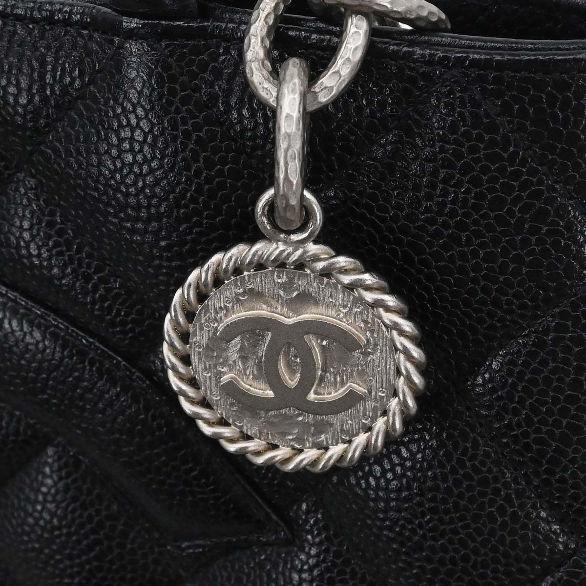 Chanel 2000-2002 Black Caviar Skin Medallion Tote Handbag