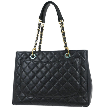 Chanel 2014 Black Caviar Grand Shopping Tote GST Chain Handbag