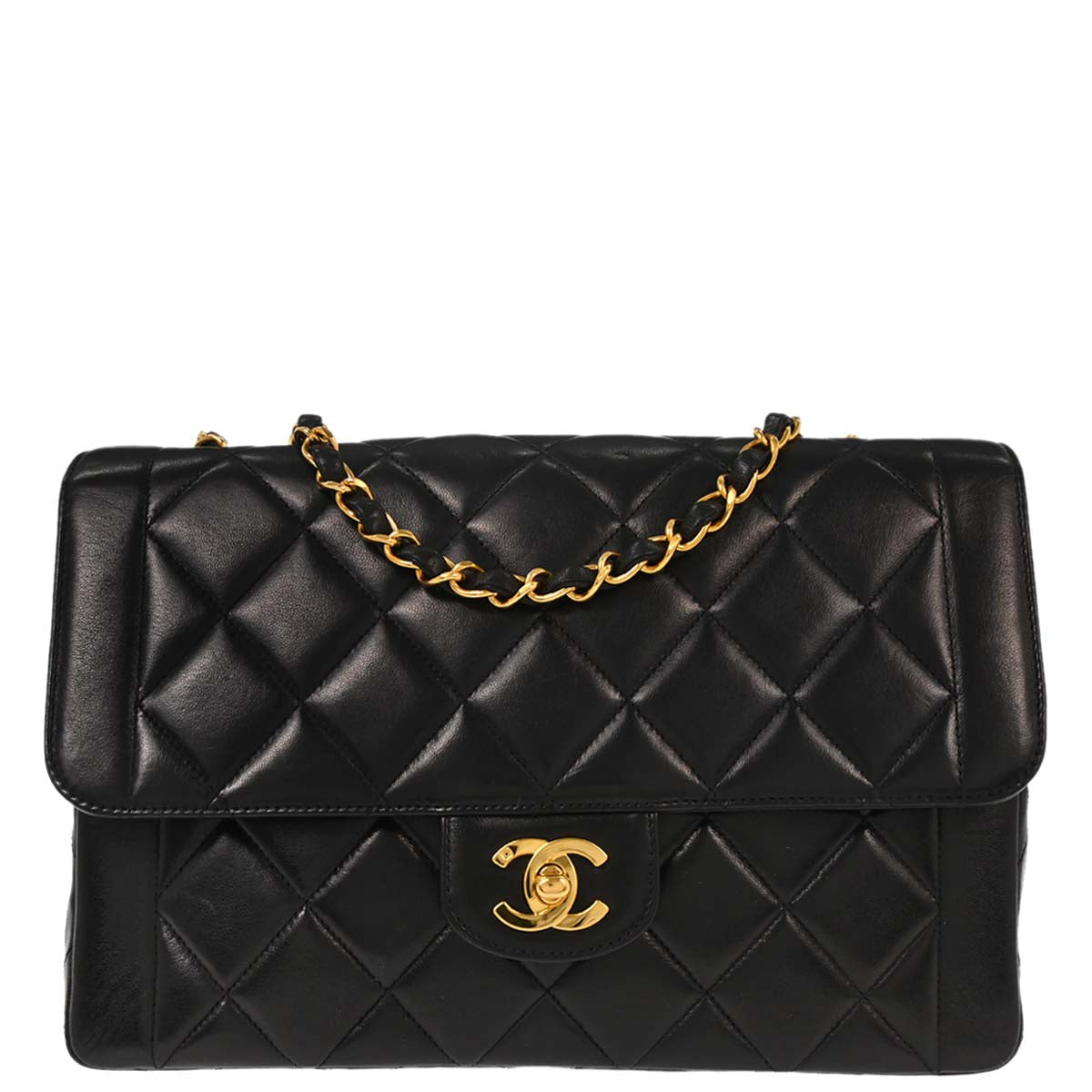 Chanel Black Lambskin Single Flap Shoulder Bag