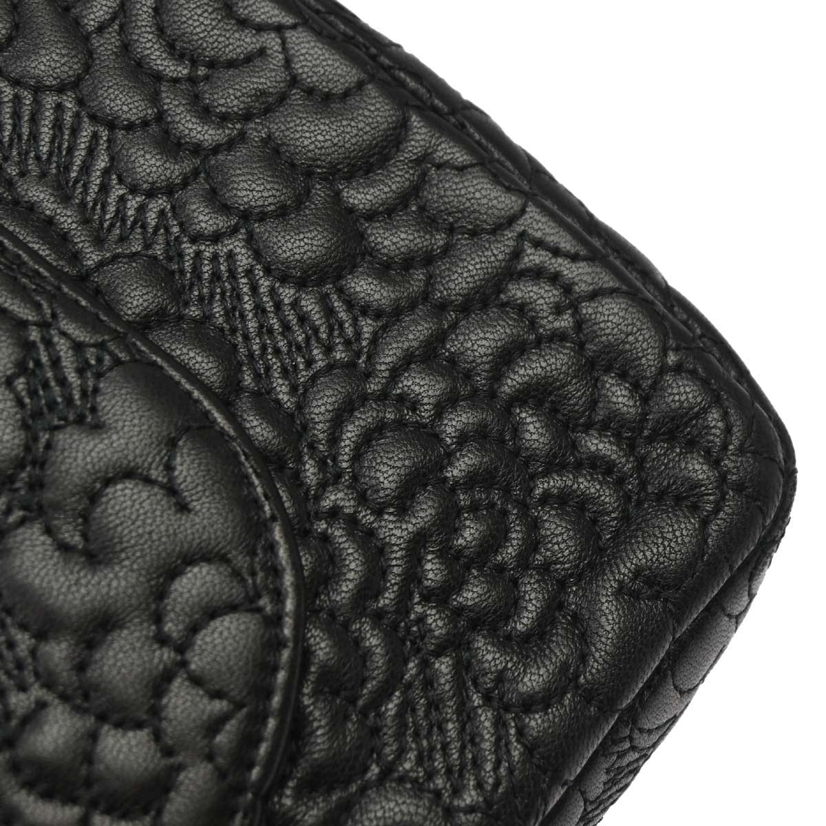 Chanel Black Camellia Embossed Lambskin Medium Classic Double Flap Bag