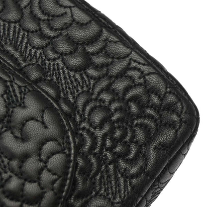 Chanel Black Camellia Embossed Lambskin Medium Classic Double Flap Bag