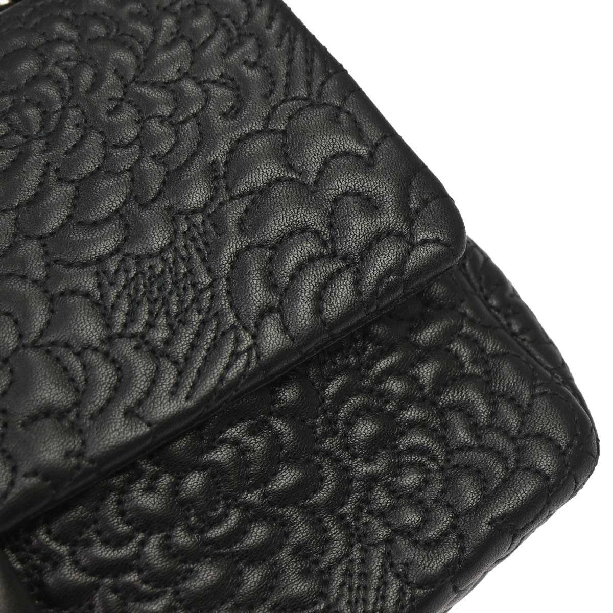 Chanel Black Camellia Embossed Lambskin Medium Classic Double Flap Bag