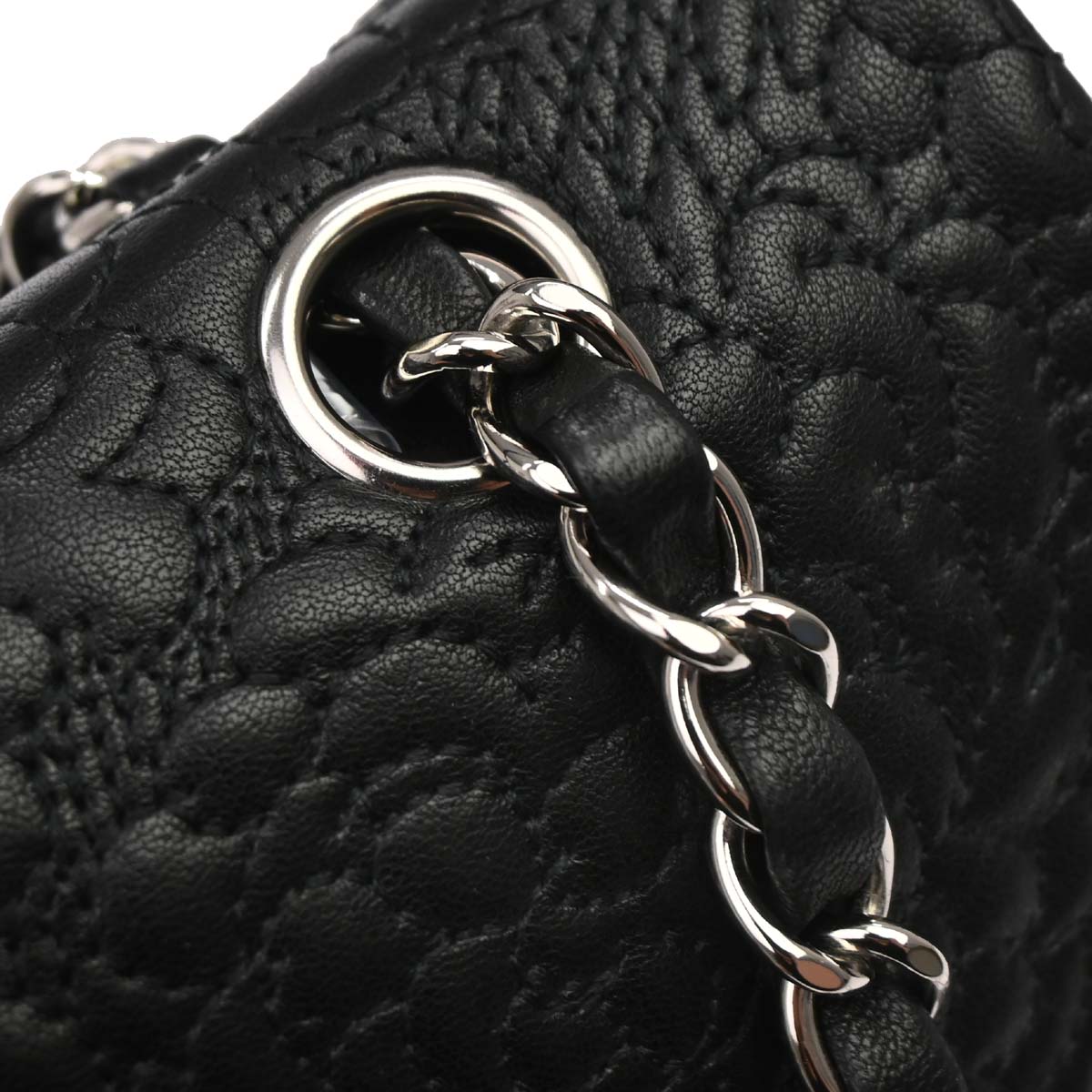 Chanel Black Camellia Embossed Lambskin Medium Classic Double Flap Bag