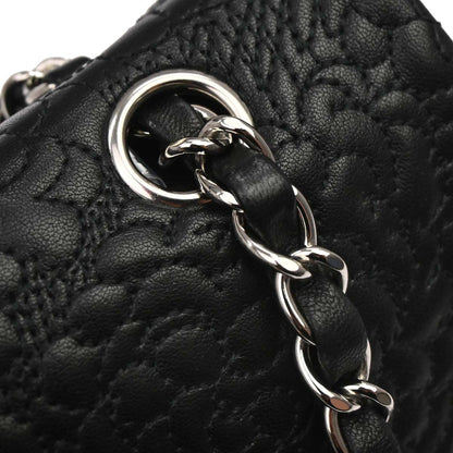 Chanel Black Camellia Embossed Lambskin Medium Classic Double Flap Bag
