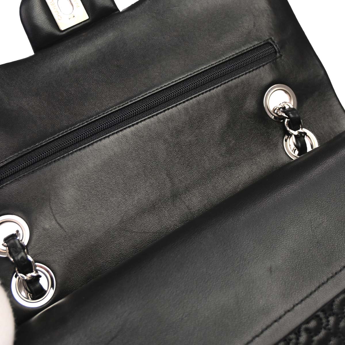Chanel Black Camellia Embossed Lambskin Medium Classic Double Flap Bag
