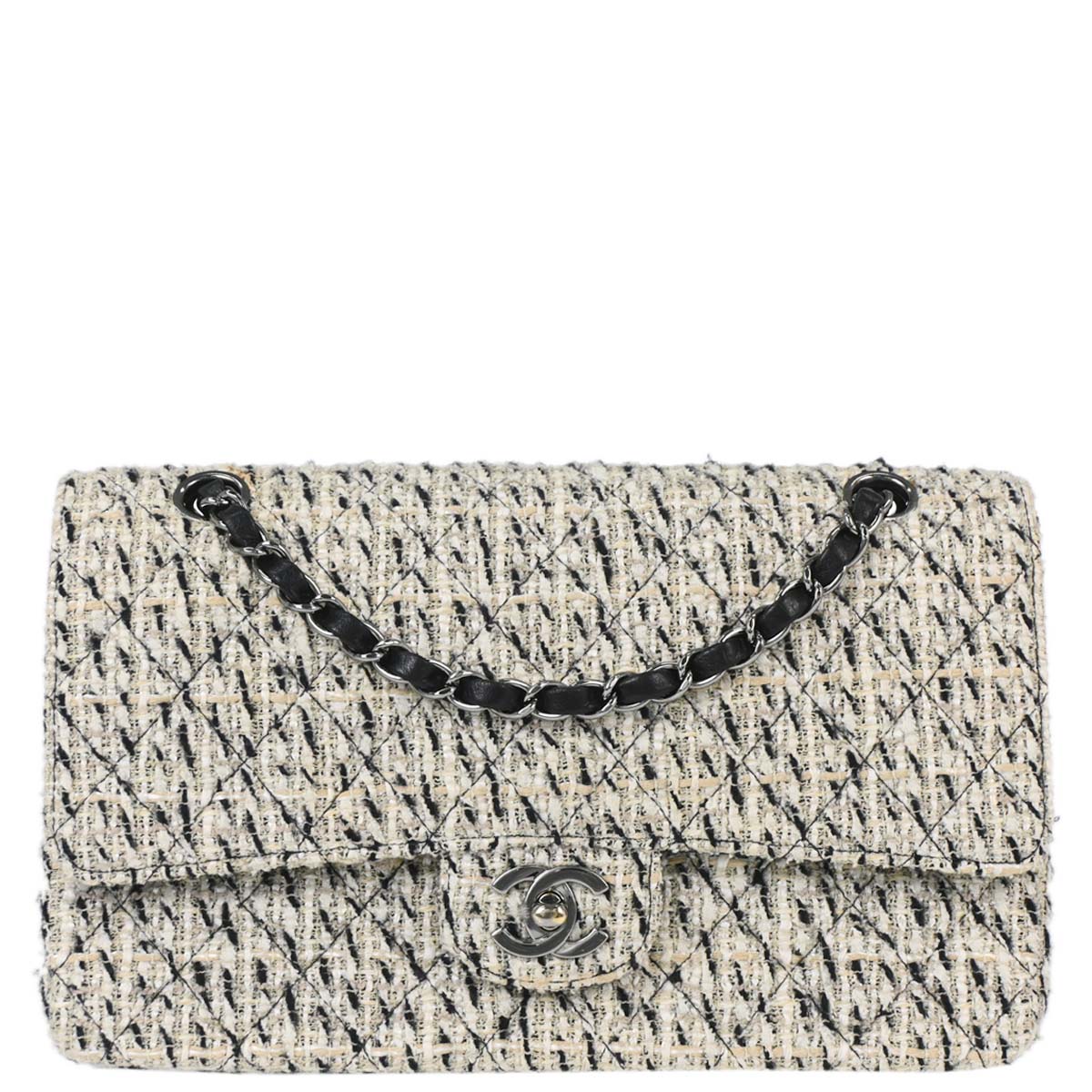Chanel 2005-2006 Gray Tweed Medium Classic Double Flap Shoulder Bag