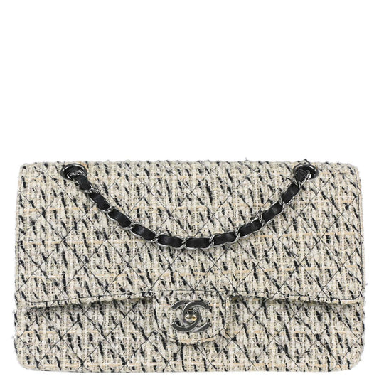 Chanel 2005-2006 Gray Tweed Medium Classic Double Flap Shoulder Bag