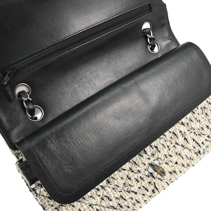 Chanel 2005-2006 Gray Tweed Medium Classic Double Flap Shoulder Bag