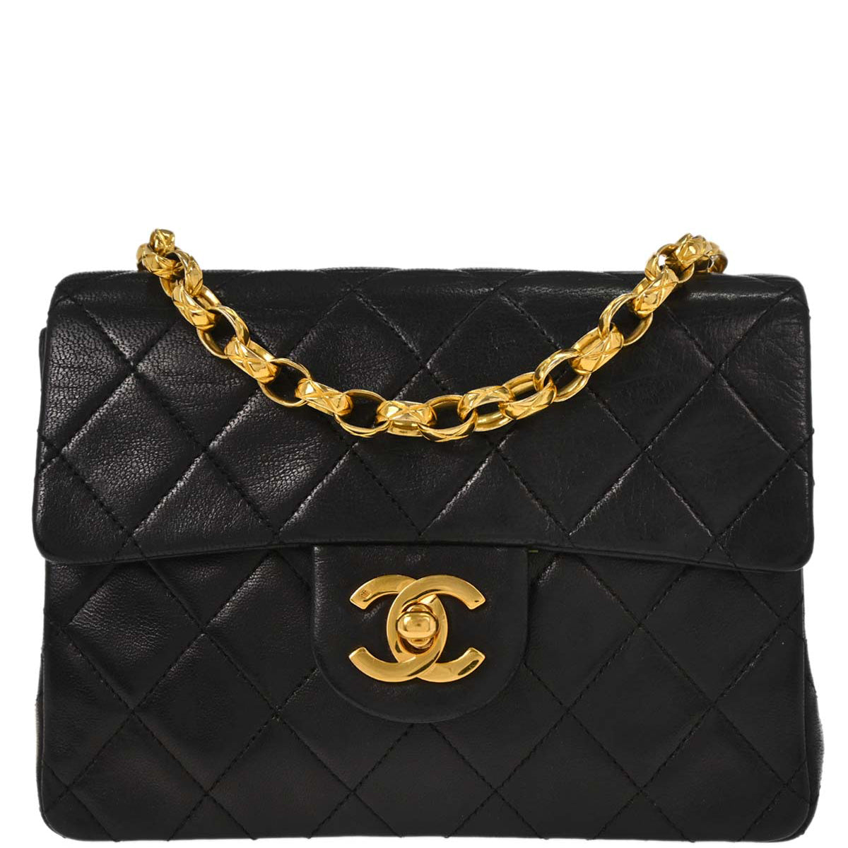 Chanel Black Lambskin Mini Classic Square Flap Shoulder Bag 17