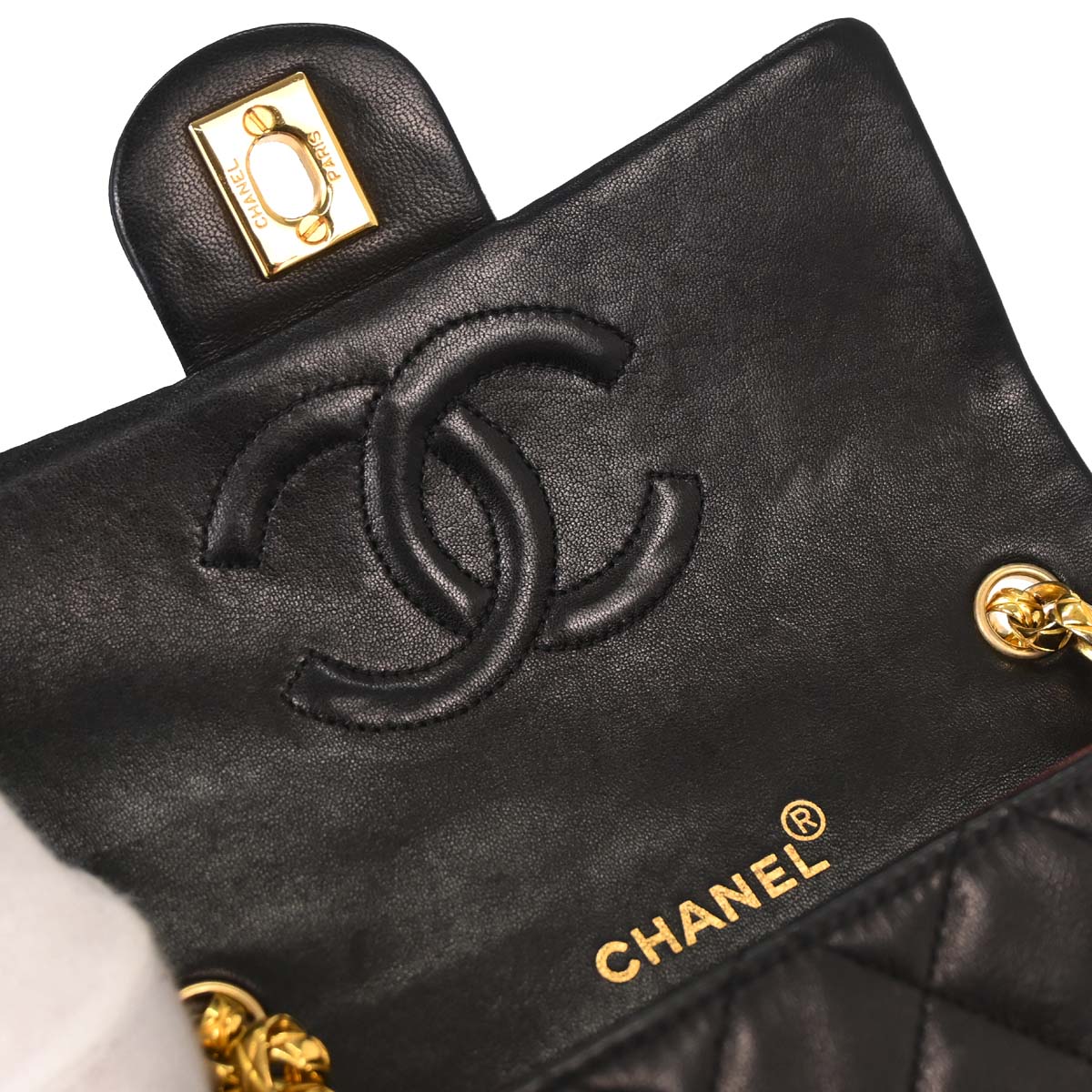Chanel Black Lambskin Mini Classic Square Flap Shoulder Bag 17
