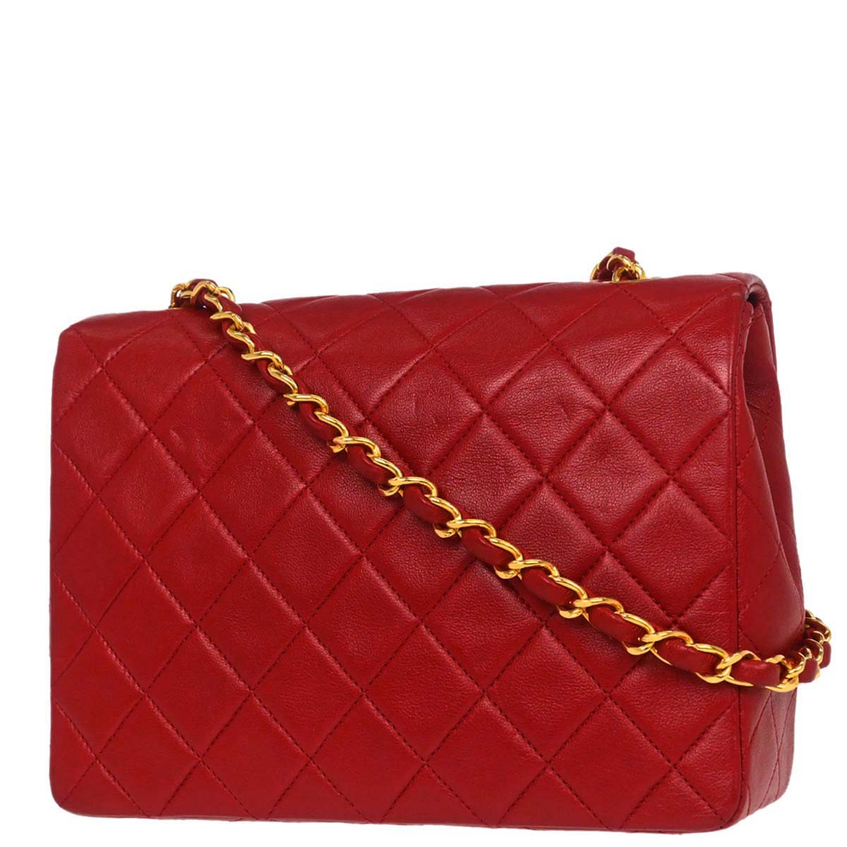 Chanel Red Lambskin Classic Square Flap Shoulder Bag 20