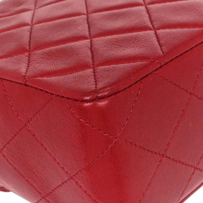Chanel Red Lambskin Classic Square Flap Shoulder Bag 20