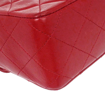 Chanel Red Lambskin Classic Square Flap Shoulder Bag 20