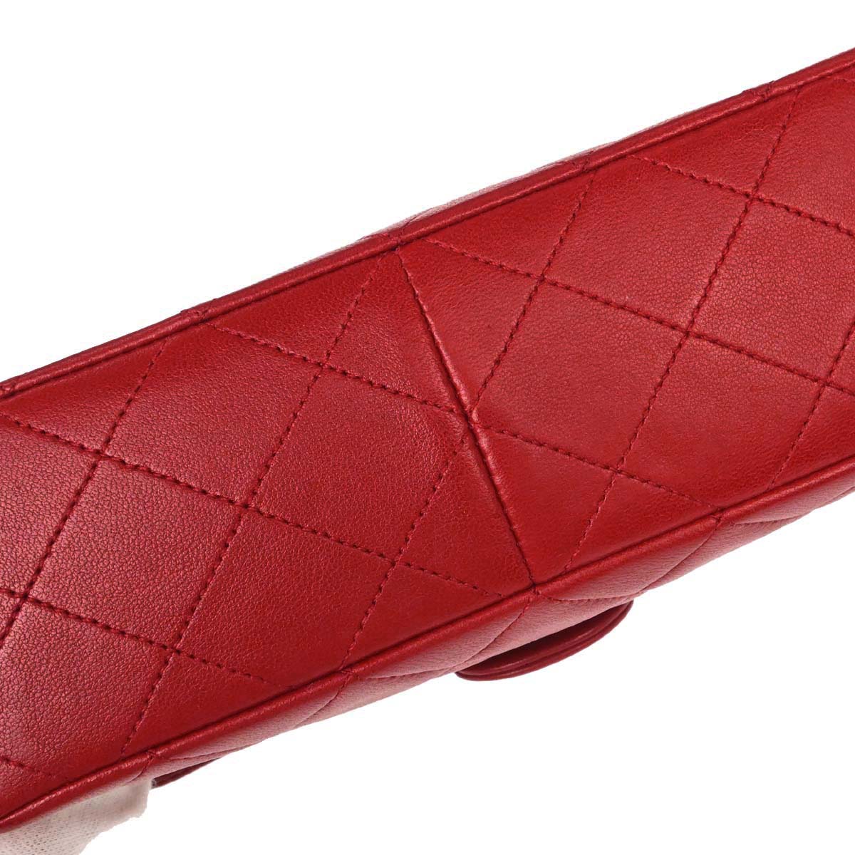 Chanel Red Lambskin Classic Square Flap Shoulder Bag 20