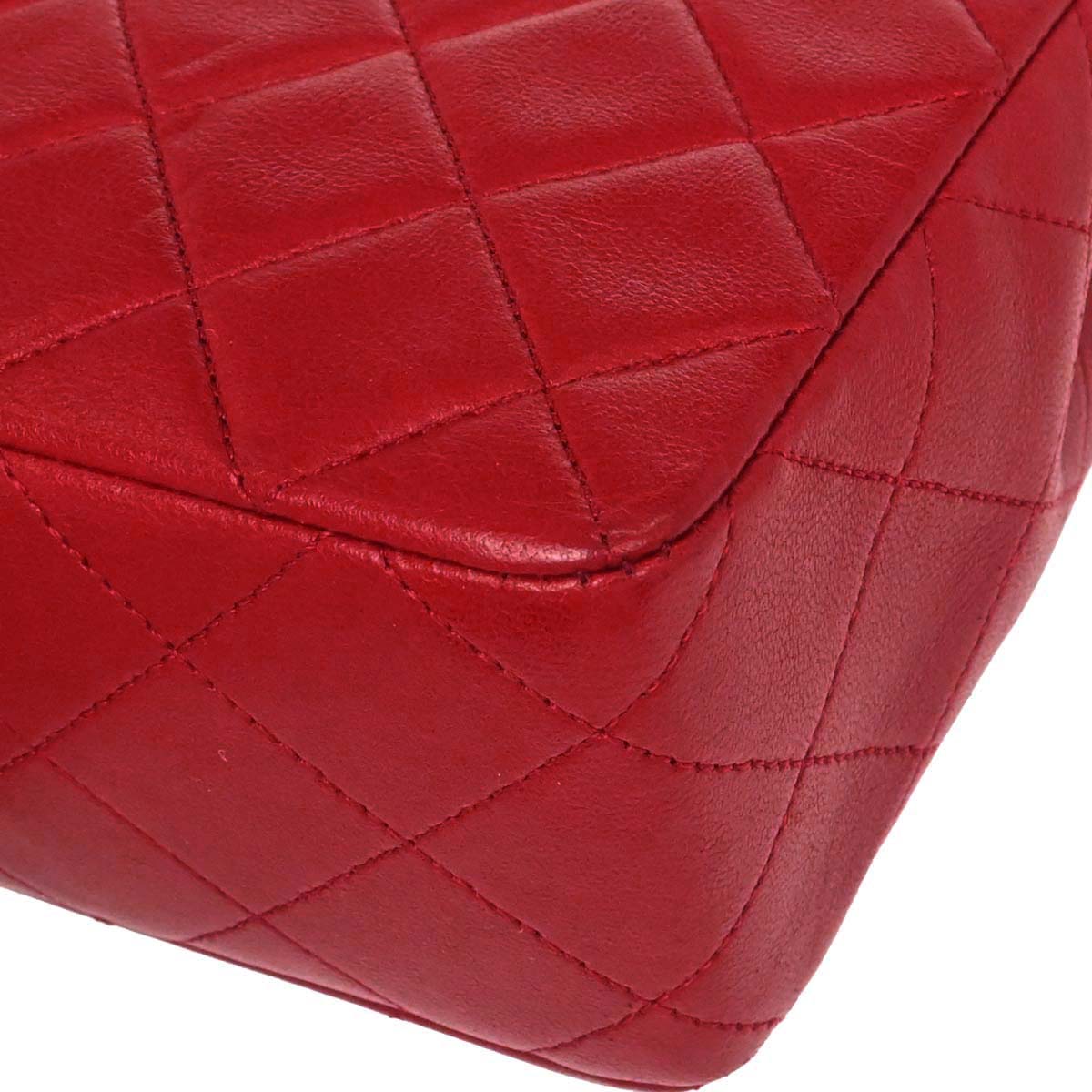 Chanel Red Lambskin Classic Square Flap Shoulder Bag 20
