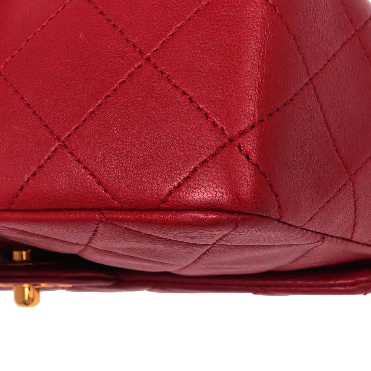 Chanel Red Lambskin Classic Square Flap Shoulder Bag 20