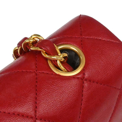 Chanel Red Lambskin Classic Square Flap Shoulder Bag 20
