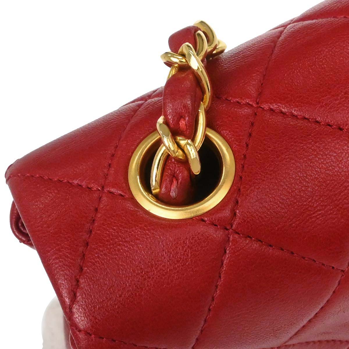 Chanel Red Lambskin Classic Square Flap Shoulder Bag 20