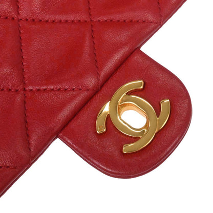 Chanel Red Lambskin Classic Square Flap Shoulder Bag 20
