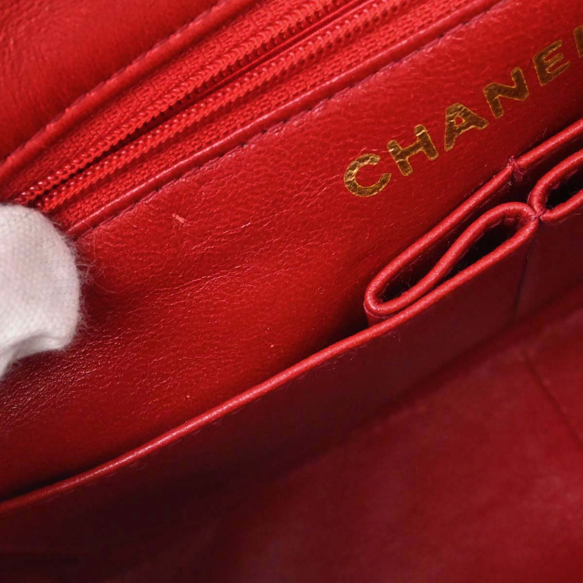 Chanel Red Lambskin Classic Square Flap Shoulder Bag 20